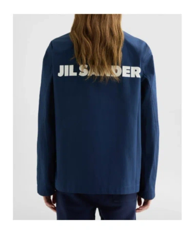 Jil Sander Printed Cotton-taffeta Jacket In Blue