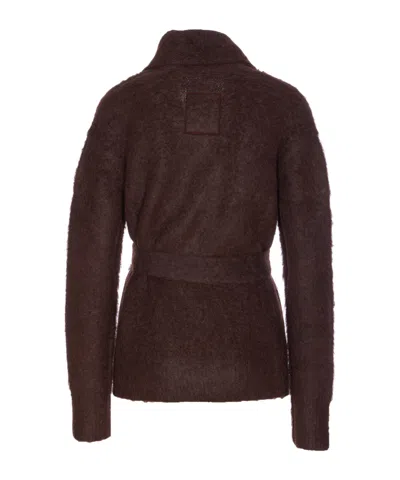 Uma Wang Plush Textured Wool Blend Cardigan With Shawl Collar In Burgundy