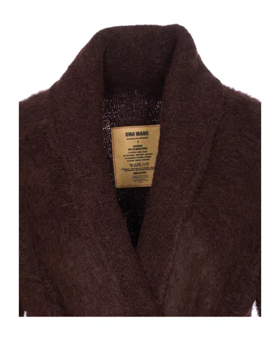 Uma Wang Plush Textured Wool Blend Cardigan With Shawl Collar In Burgundy