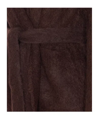 Uma Wang Plush Textured Wool Blend Cardigan With Shawl Collar In Burgundy