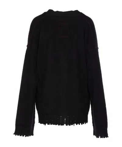 Uma Wang Frayed Hem V-neck Over Cardigan Knitwear In Black