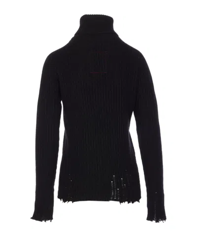 Uma Wang Knitwear Turtleneck Ribbed Distressed Hem Long Sleeves In Black