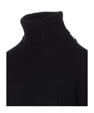 Uma Wang Knitwear Turtleneck Ribbed Distressed Hem Long Sleeves In Black
