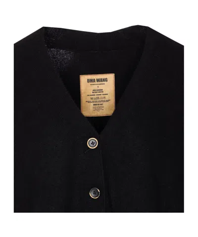 Uma Wang Frayed Hem V-neck Over Cardigan Knitwear In Black