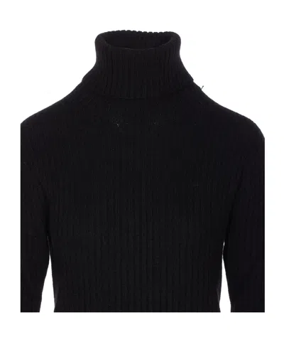 Uma Wang Knitwear Turtleneck Ribbed Distressed Hem Long Sleeves In Black
