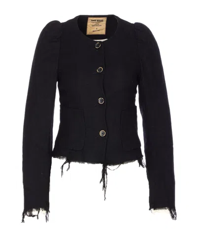 Uma Wang Distressed Frayed Hem Jacket With Front Pockets In Black