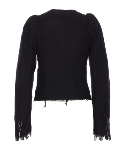 Uma Wang Distressed Frayed Hem Jacket With Front Pockets In Black
