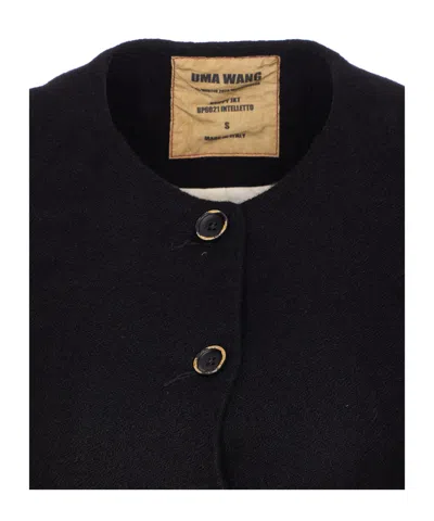 Uma Wang Distressed Frayed Hem Jacket With Front Pockets In Black