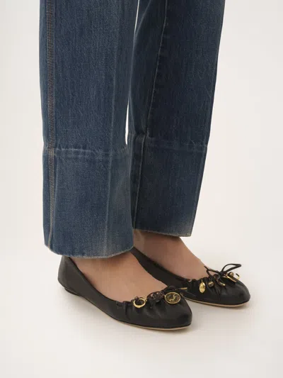 Chloé Bow Ballerinas Gold-tone Embellishments In Black