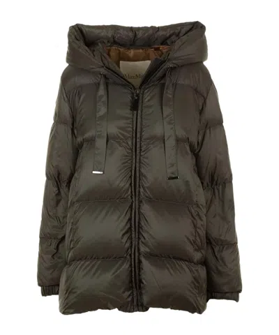 Max Mara Quilted Down Coat With Hood And Front Zipper Closure In Gray
