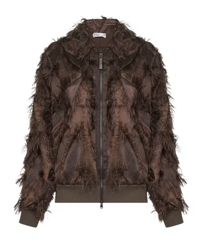 Brunello Cucinelli Brown Dracaena Fil Coupé Shiny Zipper Pull Bomber Jacket In Brown