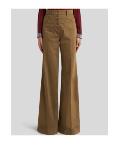 Etro Flared Denim Jeans With Pegaso Buttons In Brown