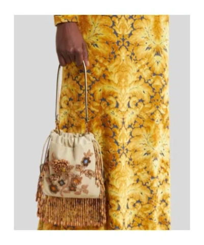 Etro , Small Leather Kalispera Bag With Beads And Fringing, Woman In Pattern