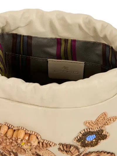 Etro , Small Leather Kalispera Bag With Beads And Fringing, Woman In Pattern