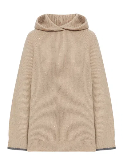 Brunello Cucinelli Cashmere Sweater With Hood In Brown