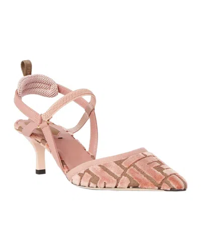 Fendi Pink Ff Velvet Colibrì Lite Slingback In Pink