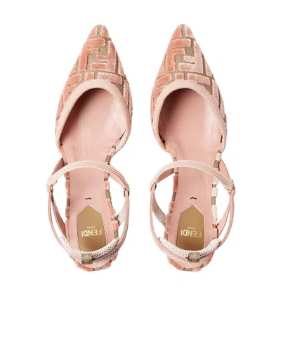 Fendi Pink Ff Velvet Colibrì Lite Slingback In Pink