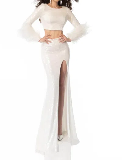 Ava Presley 39259 Two Piece Formal Evening Prom Long Gown In White