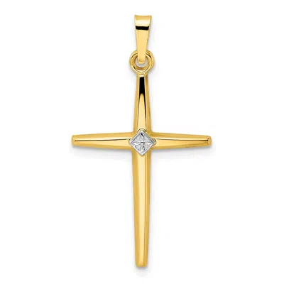 Diamond2deal 14k Two-tone Gold Polished Solid Diamond Shape Center Cross Pendant In Gold