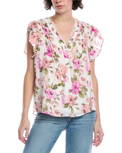 Fate Tuck Detail Floral Flutter Top In Ivory Multi In Pink