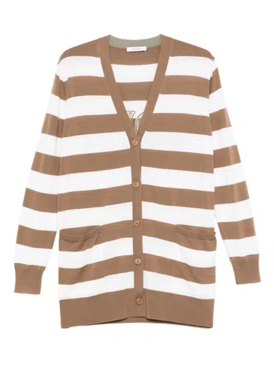 Max Mara Maxmara Women Fiemme - Long Striped Wool Cardigan In Brown