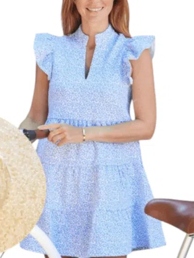 Sail To Sable Animal Print Flutter Sleeve Dress In Hydrangea In Blue