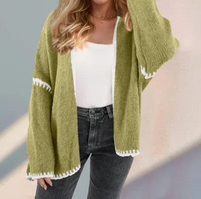 Double Take Open Front Cardigan In Sage Green In Multi