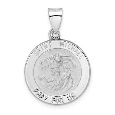 Diamond2deal 14k White Gold Polished And Satin Hollow St Michael Medal Pendant In White