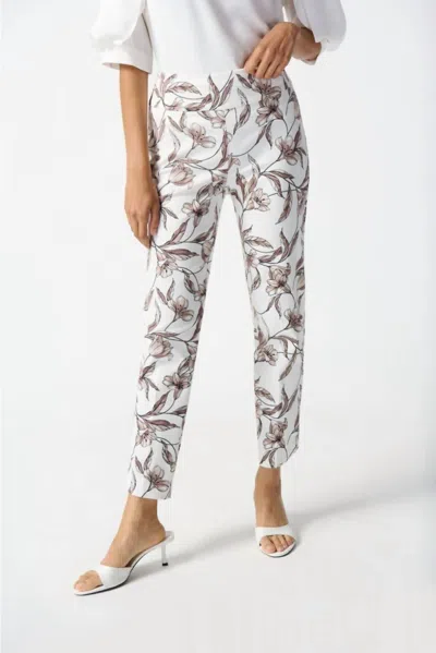 Joseph Ribkoff Floral Design Cropped Pants In Beige In White
