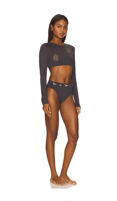Understated Leather Rashguard Bikini Set In Black