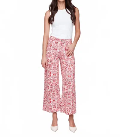 Charlie B Printed Crop Flare Patch Pocket Pant In Fieats In Pink