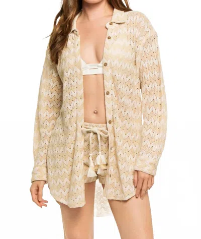 Surf Gypsy Textured Woven Stripe Button Up Shirt In Cabana In Neutral