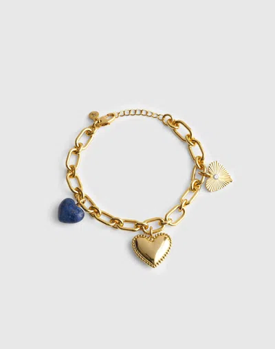 Madewell Engine Turned Lapis Heart Charm Bracelet In Gold