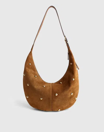 Madewell The Essential Studded Suede Curve Shoulder Bag In Brown