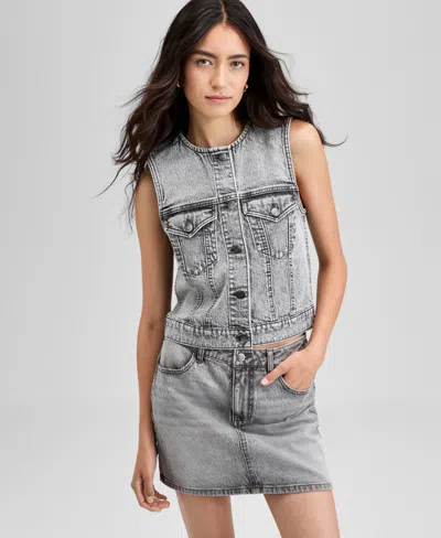 And Now This Women's Button-front Denim Vest, Exclusively At Macy's In Gray