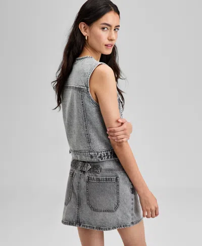 And Now This Women's Button-front Denim Vest, Exclusively At Macy's In Gray