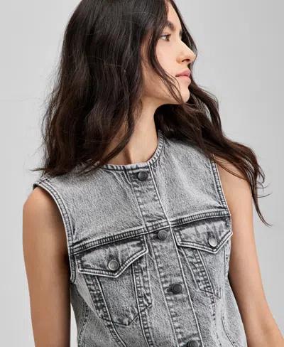 And Now This Women's Button-front Denim Vest, Exclusively At Macy's In Gray