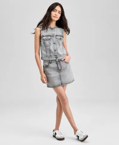 And Now This Women's Button-front Denim Vest, Exclusively At Macy's In Gray