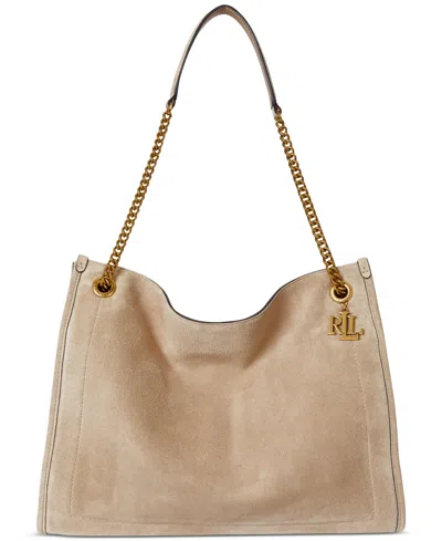 Ralph Lauren Bradley Large Suede Shopper Tote Bag In Sand
