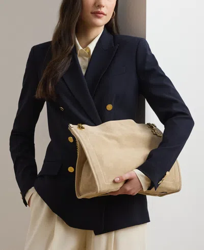 Ralph Lauren Bradley Large Suede Shopper Tote Bag In Sand