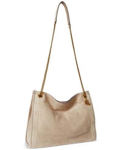Ralph Lauren Bradley Large Suede Shopper Tote Bag In Sand