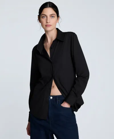 Kenneth Cole Oversized Button Front Shirt With Long Sleeves In Black