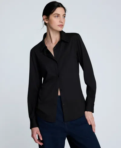 Kenneth Cole Oversized Button Front Shirt With Long Sleeves In Black