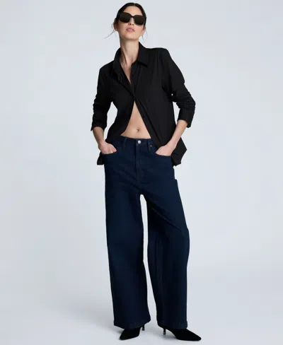 Kenneth Cole Oversized Button Front Shirt With Long Sleeves In Black