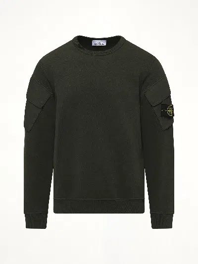 Stone Island Crewneck Sweatshirt In Brushed Organic Cotton In Green