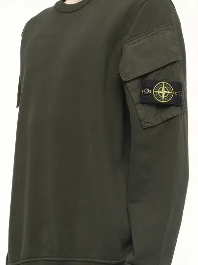Stone Island Crewneck Sweatshirt In Brushed Organic Cotton In Green