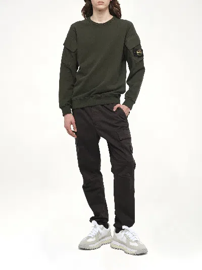 Stone Island Crewneck Sweatshirt In Brushed Organic Cotton In Green