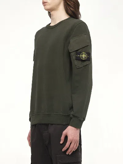 Stone Island Crewneck Sweatshirt In Brushed Organic Cotton In Green
