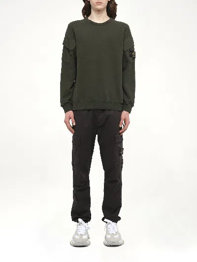 Stone Island Crewneck Sweatshirt In Brushed Organic Cotton In Green