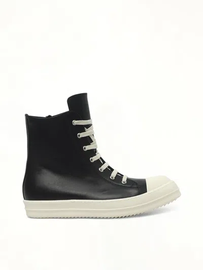 Rick Owens High-top Leather Sneakers With Rubber Toe Cap In Black